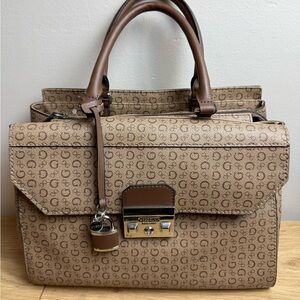 Guess Tan Monogram Satchel